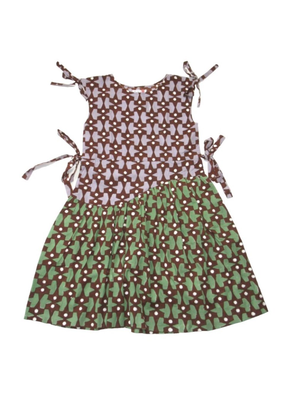 NWT Rujuta Sheth Athena in Pacman Block Print Cotton Tie Side A-line Dress S - Picture 6 of 11